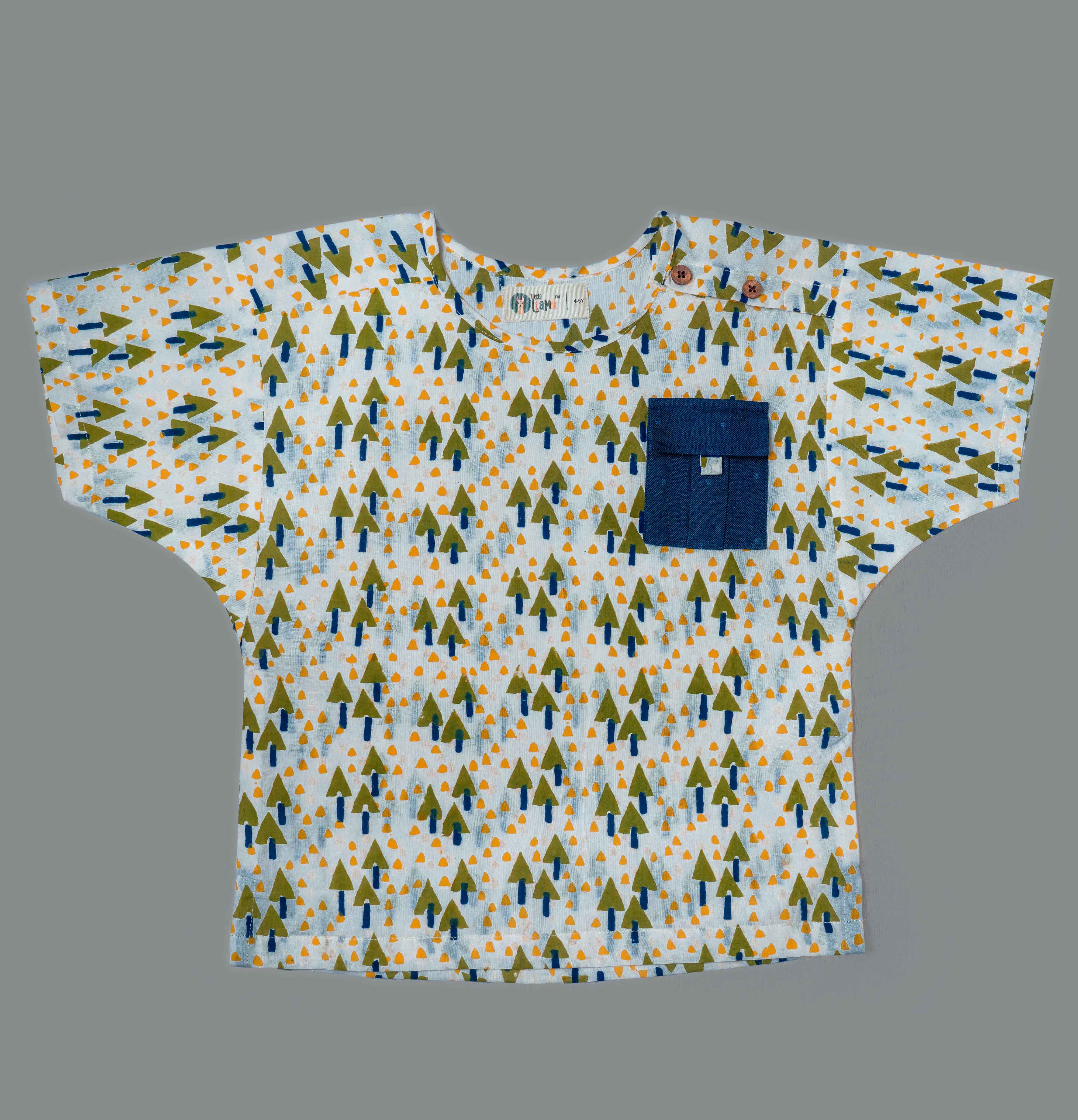 Printed Cotton shirt with contrast pocket