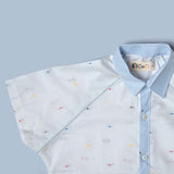 White Dobby Raglan Sleeve Shirt for Boys