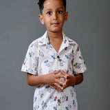 White Dino Print Shirt for Boys