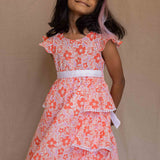 Orange Floral Frock with Side Tiers