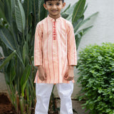 Peach hearts jacquard kurta and straight pants for boys