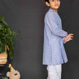 Blue dobby boys kurta with White Pants