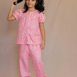 Pink Flowers Printed Night Suit Girls