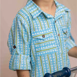 Blue kantha kurta with pathani pants for boys