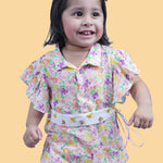 Baby Girl wearing floral printed cotton Romper with cloth belt