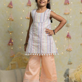 Stripes Mirror Seer Sucker Kurta and Palazzo Set for Girls