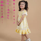 Yellow Shibori Dress For Girls