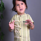 Yellow Stripes Shirt with Mandarin Collar for Boys