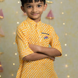 Yellow Leheriya Kurta and Blue Dhoti set for Boys