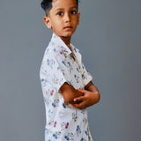 White Dino Print Shirt for Boys