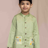 Green Kurta with Embroidery on Pockets for Boys