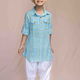 Blue kantha kurta with pathani pants for boys