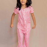 Pink Flowers Printed Night Suit Girls