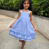 Super soft Blue Dobby Frock with Frills