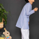 Blue dobby boys kurta with White Pants