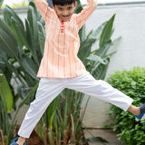 Peach hearts jacquard kurta and straight pants for boys