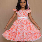 Orange Floral Frock with Side Tiers