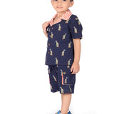 Giraffes Printed Navy Blue Coord Set for Boys