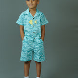 Boy wearing Fishes printed Blue cotton shirt and shorts