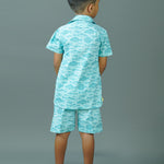 Boy wearing Fishes printed Blue cotton shirt and shorts