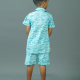 Boy wearing Fishes printed Blue cotton shirt and shorts