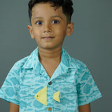 Boy wearing Fishes printed Blue cotton shirt and shorts