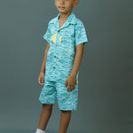 Boy wearing Fishes printed Blue cotton shirt and shorts