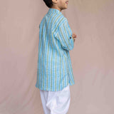 Blue kantha kurta with pathani pants for boys