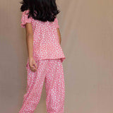 Pink Flowers Printed Night Suit Girls