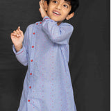 Blue dobby boys kurta with White Pants