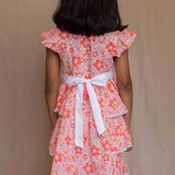 Orange Floral Frock with Side Tiers