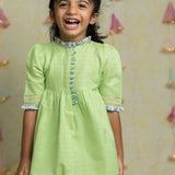 Green Jacquard Kurta and Tulip Pants for girls