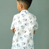 White Dino Print Shirt for Boys