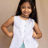 White Dobby Peplum Top for Girls