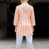 Peach hearts jacquard kurta and straight pants for boys