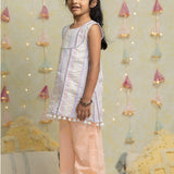 Stripes Mirror Seer Sucker Kurta and Palazzo Set for Girls