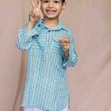 Blue kantha kurta with pathani pants for boys