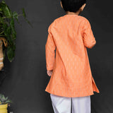 Orange jacquard Kurta with Pants