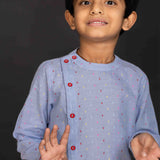 Blue dobby boys kurta with White Pants