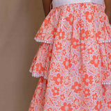 Orange Floral Frock with Side Tiers