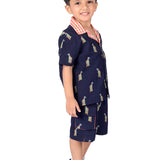 Giraffes Printed Navy Blue Coord Set for Boys