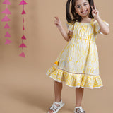 Yellow Shibori Dress For Girls