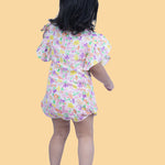 Baby Girl wearing floral printed cotton Romper with cloth belt