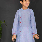 Blue dobby boys kurta with White Pants