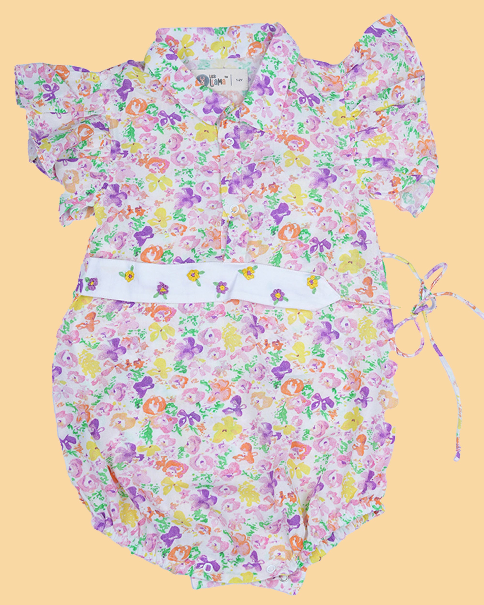 floral printed cotton Romper with cloth belt