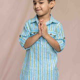 Blue kantha kurta with pathani pants for boys