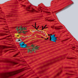 Red Frill Dress with Embroidery For Girls