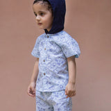 Boy wearing Sharks printed Cotton Coord set which has a hood