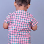 boy wearing Pink checks shirt with Mandarain coller