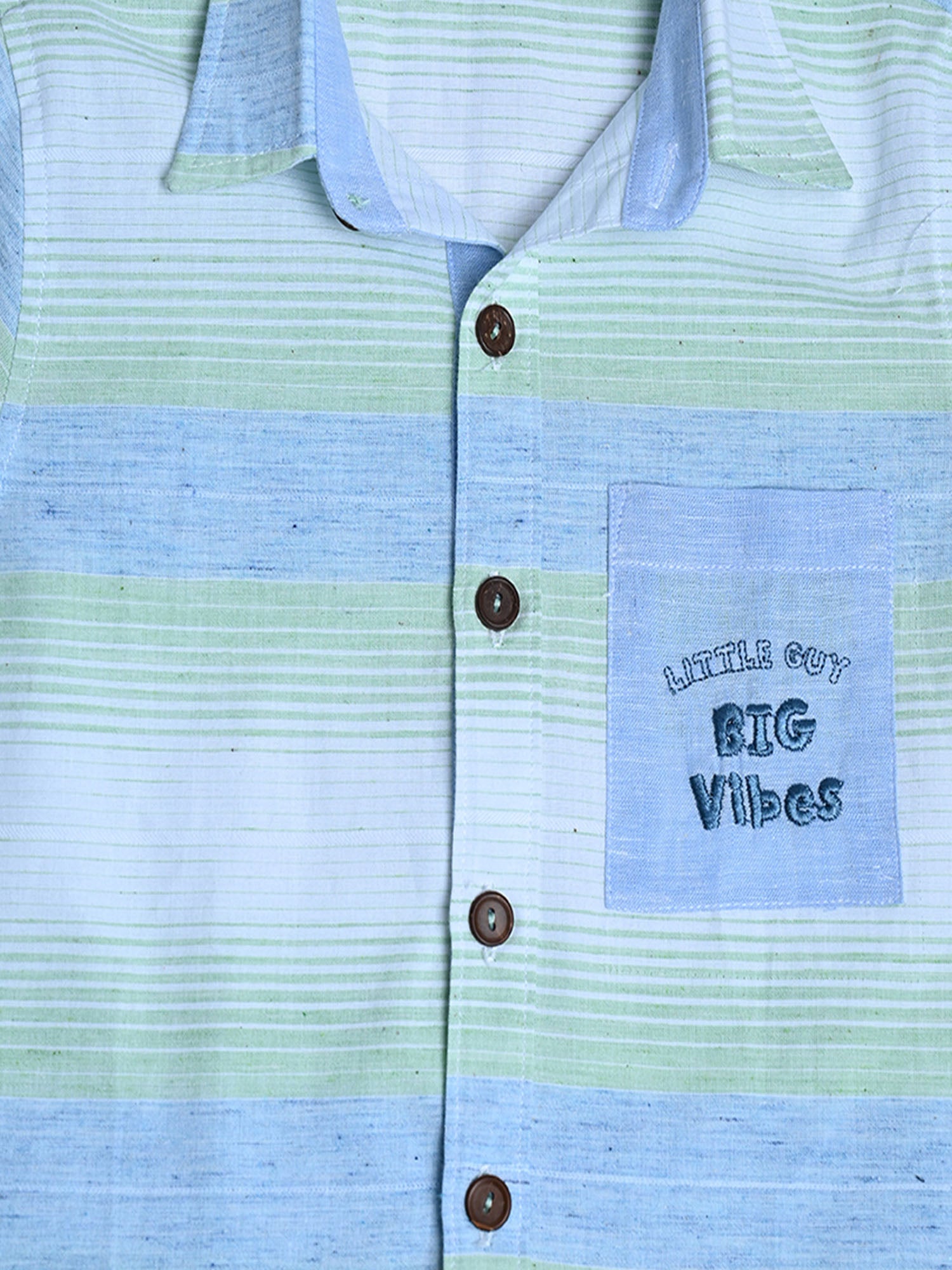 Blue horizontal stripes shirt with wooden Buttons